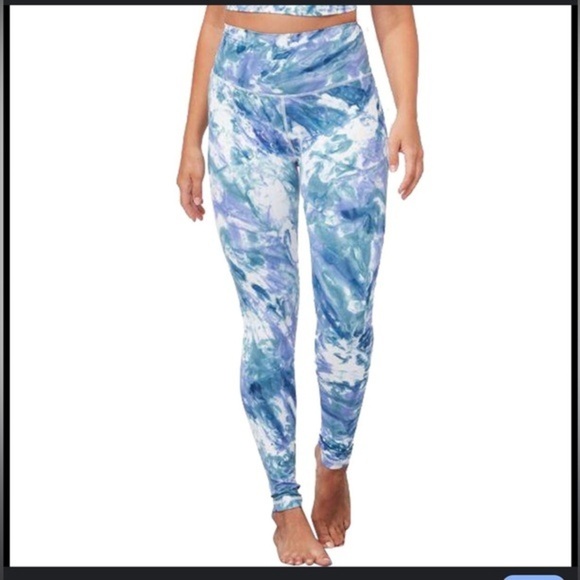 manduka Pants - Manduka Aurora Tie-Dye Leggings - Blue and White